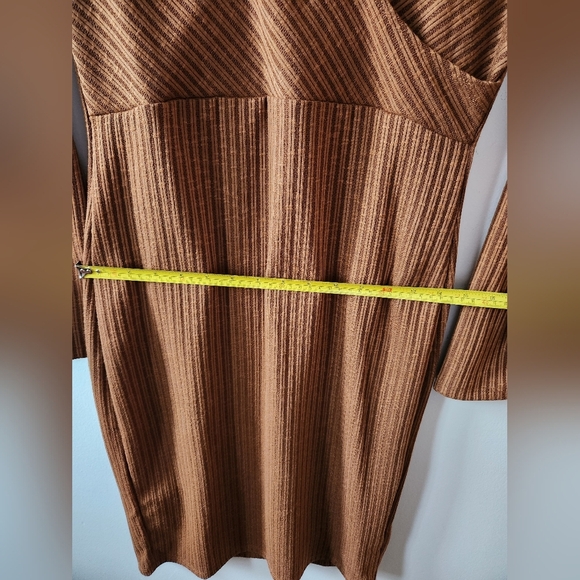 Brown Ribbed Knit Bodycon Midi Dress with Mock V-Neck Size L, BNWT - Picture 7 of 11